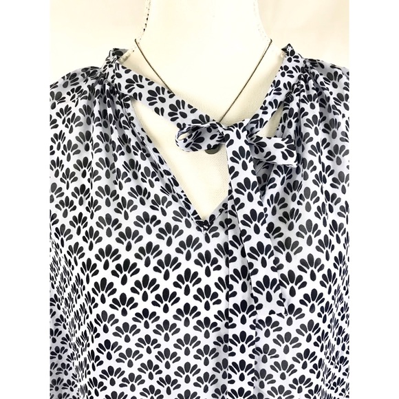 ANN TAYLOR Sheer Blue Print Bow Neck Blouse - Picture 2 of 5